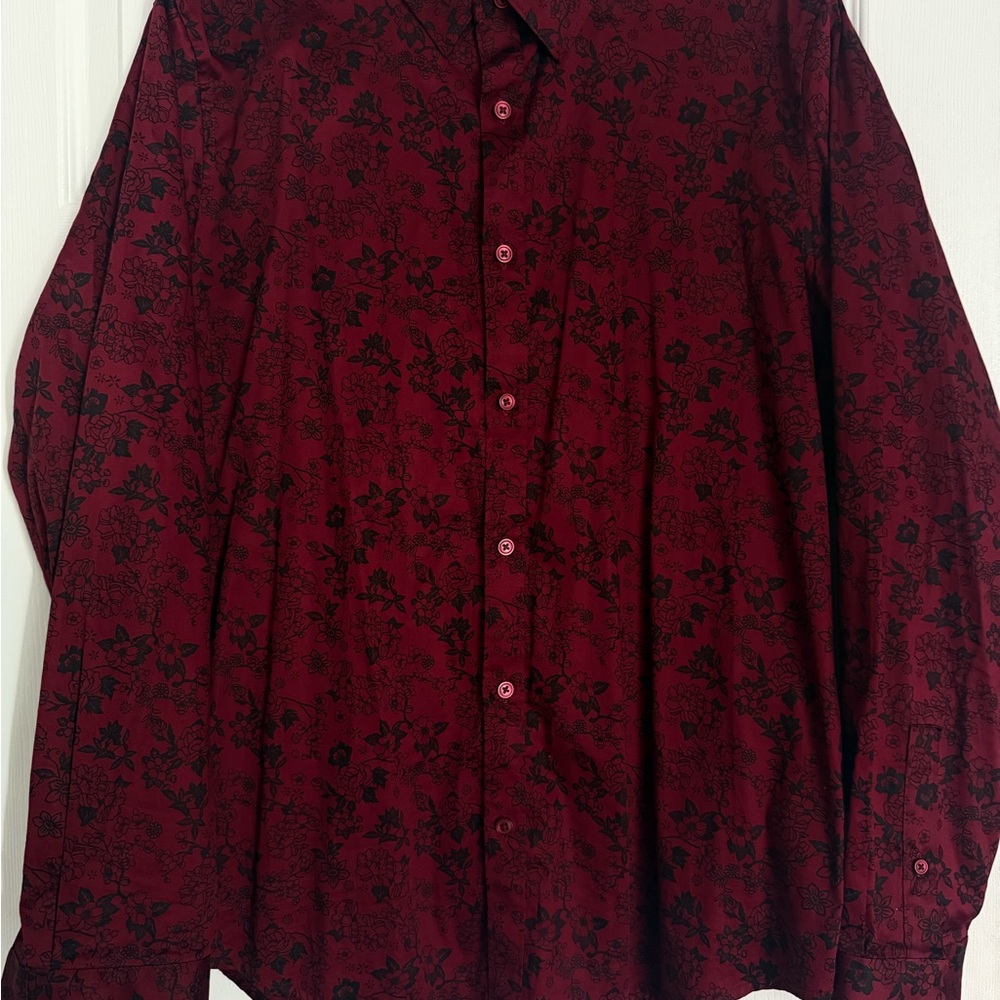 Guess Men's Dark Red Floral Button Down Shirt